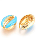 (SH5510E) Alloy Beads, with Enamel, Shell, Real Gold Plated, DEEPSKYBLUE Alloy Beads, with Enamel, Shell, Real Gold Plated, LavenderBlush  Size: about 12~12.5mm wide, 19~20mm long, 6mm thick.