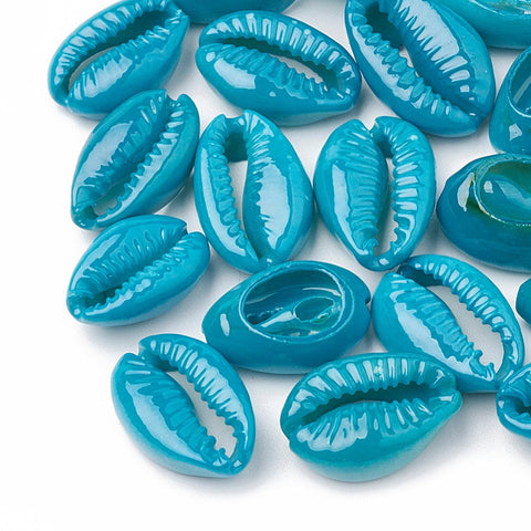 (SH5511A) Spiral Shell Beads, Dyed, Cowrie Shell, DarkTurquoise 15-18MM Spiral Shell Beads, Dyed, Cowrie Shell, DarkTurquoise Size: about 15~18mm long, 11~12mm wide, 5~7mm thick.