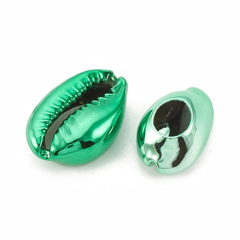 (SH5512A) Electroplated Sea Shell Beads, Cowrie Shells, Green 17-21M Electroplated Sea Shell Beads, Undrilled/No Hole Beads, Cowrie Shells, Green Size: about 17~21mm long, 11~14mm wide, 6~8mm thick.