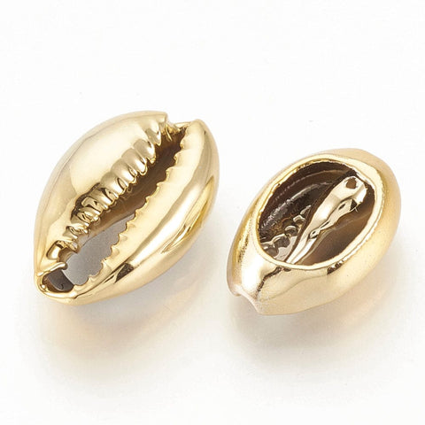 (SH5512B) Electroplated Sea Shell Beads, Cowrie Shells, Gold 15~18mm Electroplated Sea Shell Beads, Undrilled/No Hole Beads, Cowrie Shells, Gold Size: about 15~18mm long, 10~12mm wide, 6~7mm thick.