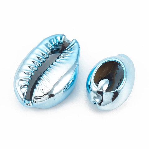 (SH5512F) Electroplated Sea Shell Beads, Cowrie Shells, DeepSkyBlue 17-21MM Electroplated Sea Shell Beads, Undrilled/No Hole Beads, Cowrie Shells, DeepSkyBlue Size: about 17~21mm long, 11~14mm wide, 6~8mm thick.