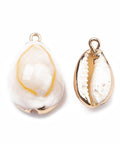 (SH5513) Spiral Shell Pendants, 23-30MM Spiral Shell Pendants, with Golden Tone Brass Findings, Cowrie Shell, Seashell Size: about 23~30mm long, 13~19mm wide, 10~13mm thick, Hole: 1.5mm.