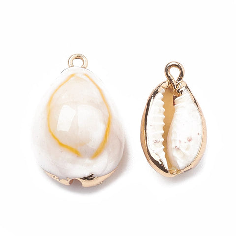(SH5513) Spiral Shell Pendants, 23-30MM Spiral Shell Pendants, with Golden Tone Brass Findings, Cowrie Shell, Seashell Size: about 23~30mm long, 13~19mm wide, 10~13mm thick, Hole: 1.5mm.