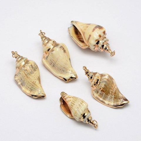(SH5516) Golden Electroplated Conch Shell Pendants Golden Electroplated Conch Shell Pendants, Size: about 13~23mm wide, 26~52mm long, 15~17mm thick, hole: 2mm.