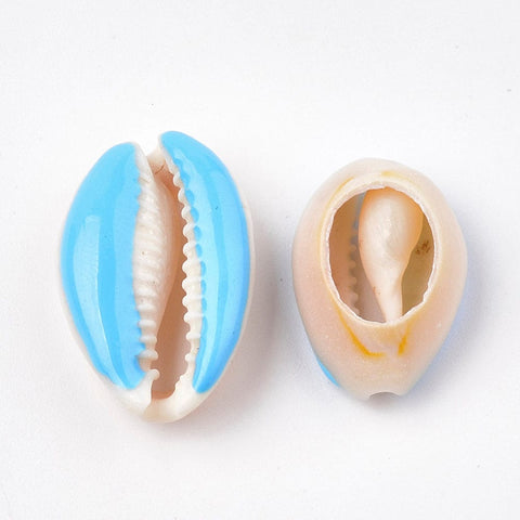(SH5611A) Cowrie Shell Beads, with Enamel, No Hole-Undrilled, LightSkyBlue 20~26mm Cowrie Shell Beads, with Enamel, No Hole/Undrilled, LightSkyBlue Size: about 20~26mm long, 13~18mm wide, 5~7mm thick.