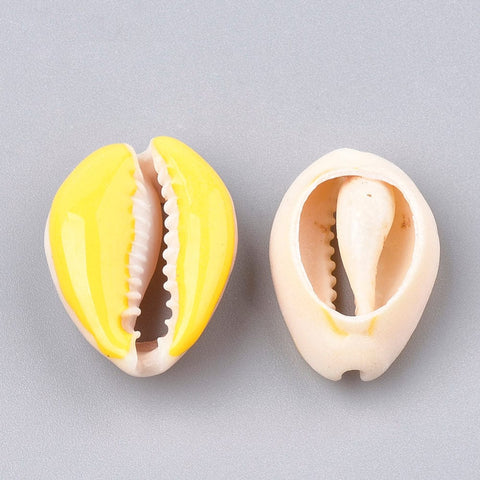 (SH5611B) Cowrie Shell Beads, with Enamel, No Hole-Undrilled, Gold 20~26mm long, Cowrie Shell Beads, with Enamel, No Hole/Undrilled, Gold Size: about 20~26mm long, 13~18mm wide, 5~7mm thick.