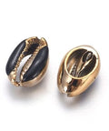 (SH5688A) Electroplated Cowrie Shell Beads, with Enamel, , Golden, Black 18-22M Electroplated Cowrie Shell Beads, with Enamel, Undrilled/No Hole Beads, Golden, Black Size: about 13~15mm wide, 18~22mm long, 7~8mm thick.