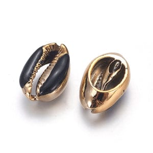 (SH5688A) Electroplated Cowrie Shell Beads, with Enamel, , Golden, Black 18-22M Electroplated Cowrie Shell Beads, with Enamel, Undrilled/No Hole Beads, Golden, Black Size: about 13~15mm wide, 18~22mm long, 7~8mm thick.