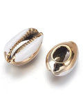 (SH5688B) Cowrie Shell Beads, with Enamel, Golden, White 18-22MM Electroplated Cowrie Shell Beads, with Enamel, Undrilled/No Hole Beads, Golden, White Size: about 13~15mm wide, 18~22mm long, 7~8mm thick.