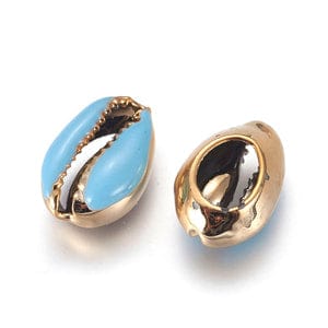 (SH5688C) Electroplated Cowrie Shell Beads, with Enamel, Golden, LightSkyBlue 18~22mm Electroplated Cowrie Shell Beads, with Enamel, Undrilled/No Hole Beads, Golden, LightSkyBlue Size: about 13~15mm wide, 18~22mm long, 7~8mm thick.