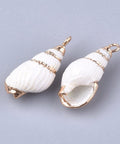 (SH5729) Electroplate Spiral Shell Pendants, with Iron Findings, Golden, White 20~25mm long, Electroplate Spiral Shell Pendants, with Iron Findings, Golden, White Size: about 20~25mm long, 10~11mm wide, 8~10mm thick, hole: 1.8mm