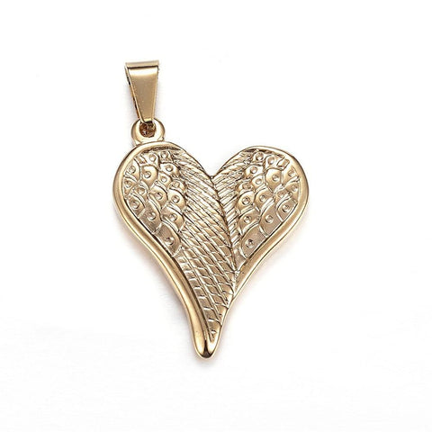 (SH5870) 316 Stainless Steel Pendants, Heart, Golden 35mm long 316 Stainless Steel Pendants, Heart, Golden Size: about 28mm wide, 35mm long, 3.5mm thick, hole: 5x10mm.