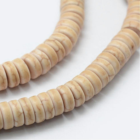(SH5893A) Synthetic Howlite Beads Strands, Heishi Beads, Flat Round-Disc Size: about 8mm Synthetic Howlite Beads Strands, Heishi Beads, Flat Round/Disc Size: about 8mm in diameter, 3mm thick, hole: 1mm; about 127pcs/strand, 15.7''.