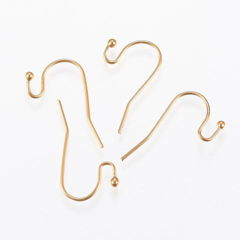 (SH6022) 304 Stainless Steel Earring Hooks, Golden Size: about 12mm  (4 PCS) 304 Stainless Steel Earring Hooks, Golden Size: about 12mm wide, 21mm long, 2mm thick; Pin: 0.8mm.
