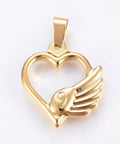 (SH6098A) 304 Stainless Steel Pendants, Heart with Wing, Golden 24mmx21.5mm (2 PCS) 304 Stainless Steel Pendants, Heart with Wing, Golden Size: about 24mm long, 21.5mm wide, 4mm thick, hole: 7x4mm.