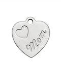 (SH6109A) 304 Stainless Steel Charms, Heart with Mom, 13mm long, (5 PCS) 304 Stainless Steel Charms, Heart with Mom, Stainless Steel Color Size: about 13mm long, 12mm wide, 1mm thick, hole: 1mm.