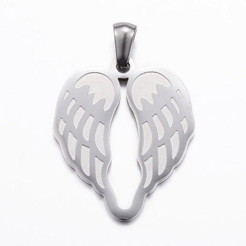 (SH6150A) 304 Stainless Steel Pendants, Wing, 22mm wide (1 pc) 304 Stainless Steel Pendants, Wing, Stainless Steel Color Size: about 22mm wide, 26.5mm long, 1.5mm thick, hole: 3x5mm.