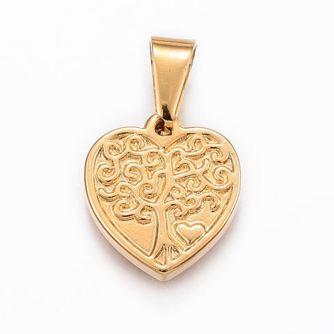 (SH6831A) 304 Stainless Steel Pendants, Heart with Tree, Golden 18.5mm long (2 PCS) (SH6831A) 304 Stainless Steel Pendants, Heart with Tree, Golden 18.5mm long (2 PCS)