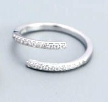 RHODIUM PLATED (925-BT04-R) Simple Duo Stagger 925 Sterling Silver Adjustable Ring Simple Duo Stagger 925 Sterling Silver Adjustable Ring