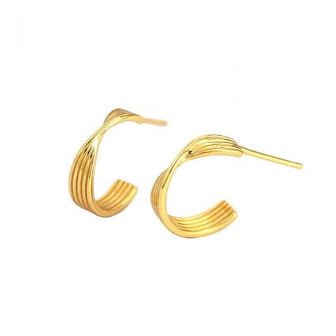 18KT GOLD PLATED (925-BE06-G) Simple Twisted Curve Shape 925 Sterling Silver Earrings Simple Twisted Curve Shape 925 Sterling Silver Earrings