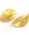(SL4714) 304 Stainless Steel Leaf Pendants, Golden (2 PCS) 304 Stainless Steel Leaf Pendants, Golden