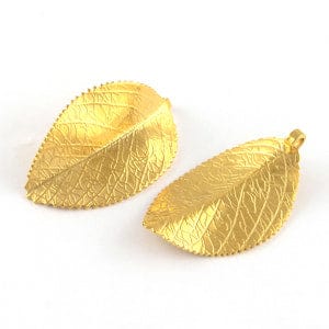 (SL4714) 304 Stainless Steel Leaf Pendants, Golden (2 PCS) 304 Stainless Steel Leaf Pendants, Golden