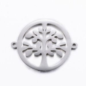 (SL5716) 304 Stainless Steel Links, Life of Tree, 20mm long, 24mm wide, 304 Stainless Steel Links, Ring with Life of Tree, Stainless Steel Color Size: about 20mm long, 24mm wide, 1.5mm thick, hole: 1.2mm