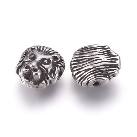 (SL6013) 304 Stainless Steel Beads, Lion, Antique Silver Size: about 11mm wide, 304 Stainless Steel Beads, Lion, Antique Silver Size: about 11mm wide, 12mm long, 6mm thick, hole: 1.2mm.