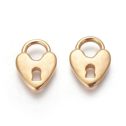 (SL6900A) 304 Stainless Steel , Heart Lock, Golden13.5mm wide,  (2 PCS) (SL6900A) 304 Stainless Steel , Heart Lock, Golden13.5mm wide,  (2 PCS)