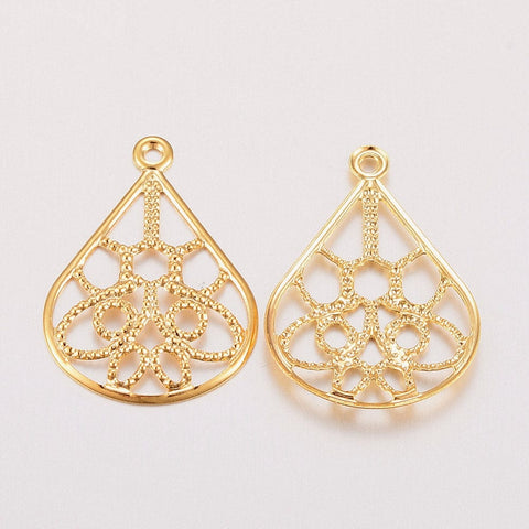 (SP5485) 304 Stainless Steel Pendants, Drop, Golden 20MM (10 PCS) 304 Stainless Steel Pendants, Drop, Golden Size: about 15mm wide, 20mm long, 1.2mm thick, hole: 1mm.