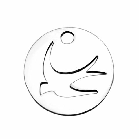 (SP5532) 304 Stainless Steel Charms, Flat Round with Swallow, 12MM (4 PCS) 304 Stainless Steel Charms, Flat Round with Swallow, Stainless Steel Color Size: about 12mm in diameter, 1mm thick, hole: 1.5mm.
