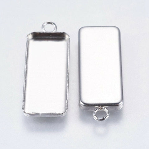 (SP5533) 304 Stainless Steel Pendant Cabochon Settings, Rectangle, Stainless Steel 30MM 304 Stainless Steel Pendant Cabochon Settings, Rectangle, Stainless Steel Color Size: about 11mm wide, 30mm long, 2mm thick, hole: 2mm; tray: 10x25mm.