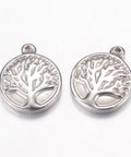 (SP5606) 304 Stainless Steel Charms, Flat Round with Tree, 15.5mm long (2 PCS) 304 Stainless Steel Charms, Flat Round with Tree, Stainless Steel Color Size: about 13mm wide, 15.5mm long, 3mm thick, hole: 1mm.