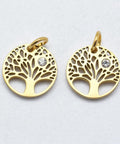 (SP5651) 316 Stainless Steel, with Cubic Zirconia, Clear, Gold Plated 12mm (2 PCS) 316 Stainless Steel Pendants, with Cubic Zirconia, Flat Round with Tree, Clear, Real Gold Plated Size: about 12mm in diameter, 2mm thick, hole: 3mm.
