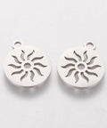(SP7409A) 304 Stainless Steel Charms, Flat Round with Sun, 14mm (4 PCS) (SP7409A) 304 Stainless Steel Charms, Flat Round with Sun, 14mm (4 PCS)