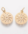 (SP7410G) 304 Stainless Steel Pendants, Flat Round with Sun, Golden 14mm (2 PCS) (SP7410G) 304 Stainless Steel Pendants, Flat Round with Sun, Golden 14mm (2 PCS)