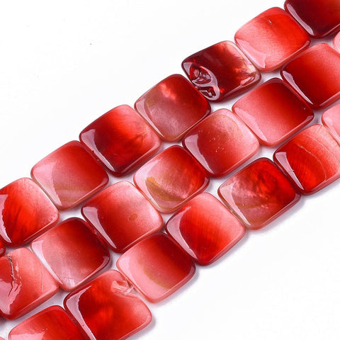RED Spray Painted Square Freshwater Shell Beads, 14.5~15.5mm Spray Painted Square Freshwater Shell Beads, 14.5~15.5mm