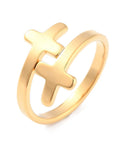(SR8677-G) Ion Plating(IP) 304 Stainless Steel Cross Cuff Ring, Golden 17.3mm (1 PC) (SR8677-G) Ion Plating(IP) 304 Stainless Steel Cross Cuff Ring, Golden 17.3mm (1 PC)