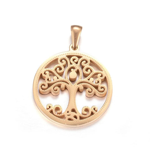 (ST5820B) 304 Stainless Steel Pendants, Tree of Life, Golden 25mm (1 PC) 304 Stainless Steel Pendants, Flat Round with Tree of Life, Golden Size: about 25mm wide, 27.5mm long, 2mm thick, hole: 7x3mm.