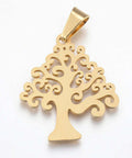 (ST5821) 304 Stainless Steel Pendants, Tree of Life, Golden Size: about 31mm long 304 Stainless Steel Pendants, Tree of Life, Golden Size: about 31mm long, 27mm wide, 1.5mm thick, hole: 9x5mm.