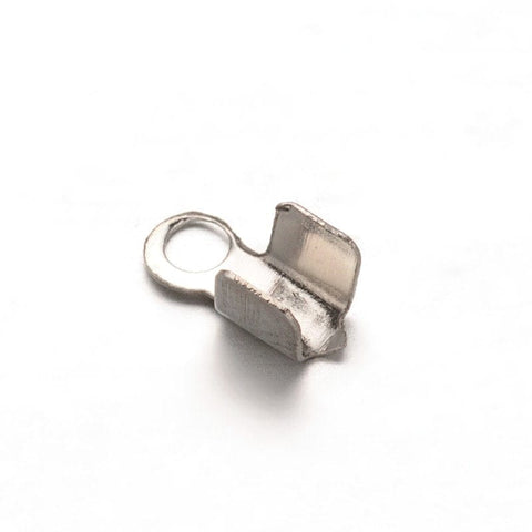 (ST6096A) 304 Stainless Steel Folding Crimp Ends, 3x6mm (20 PCS) 304 Stainless Steel Folding Crimp Ends, Stainless Steel Color Size: about 3mm wide, 6mm long, 2.5mm thick, hole: 1mm.