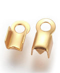 (ST6097A) 304 Stainless Steel Folding Crimp Ends, Golden  8mm long, 4mm wide (10 PCS) 304 Stainless Steel Folding Crimp Ends, Golden Size: about 8mm long, 4mm wide, hole: 2mm, inner: 3mm.