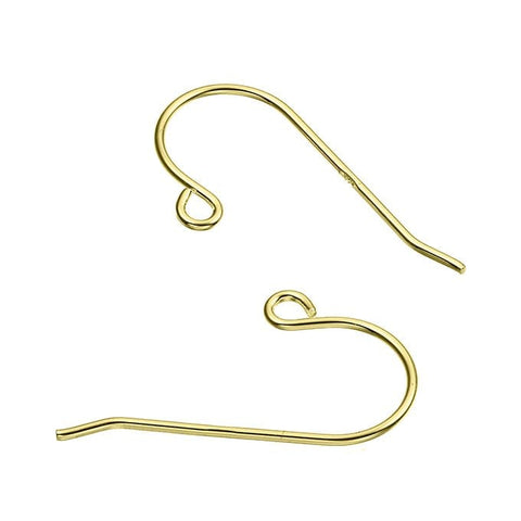 Sterling Silver 0,6mm Wire Hook Earring Supports, Gold Plated Sterling Silver 0,6mm Wire Hook Earring Supports, Gold Plated