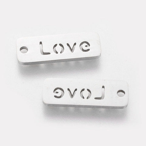(SW7382-S) 304 Stainless Steel Pendants, Rectangle with Word Love, 17mm  (2 PCS) (SW7382-S) 304 Stainless Steel Pendants, Rectangle with Word Love, 17mm  (2 PCS)