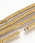 (HB6123A) Synthetic Hematite Beads Spacers  Golden Plated  4mmx2mm Electroplate Non-magnetic Synthetic Hematite Beads Spacers Strands, Heishi Beads, Flat Round/Disc, Golden Plated Size: about 4mm in diameter, 2mm thick, hole: 1mm; about 200pcs/strand,