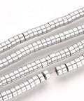 Platinum Plated Synthetic Hematite Beads Spacers, Heishi Plated 4mm Electroplate Non-magnetic Synthetic Hematite Beads Spacers Strands, Heishi Beads, Flat Round/Disc, platinum Plated Size: about 4mm in diameter, 2mm thick, hole: 1mm; about 200pcs/strand