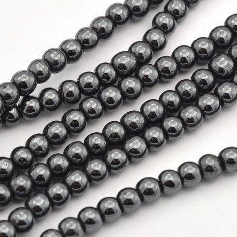 Synthetic Hematite Beads Strands, Round, Black 4MM Synthetic Hematite Beads Strands, Round, Black