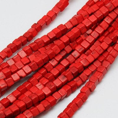 RED Synthetic Turquoise Bead Strands, Dyed, Cube, 4x4mm Synthetic Turquoise Beads Strands, Dyed, Cube