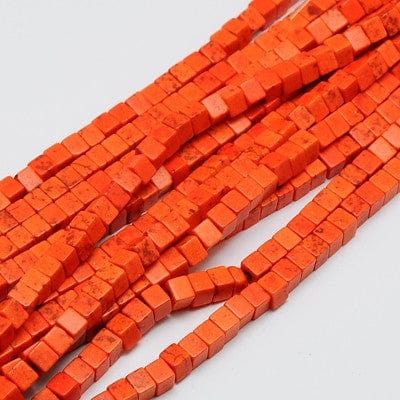 ORANGE Synthetic Turquoise Bead Strands, Dyed, Cube, 4x4mm Synthetic Turquoise Beads Strands, Dyed, Cube