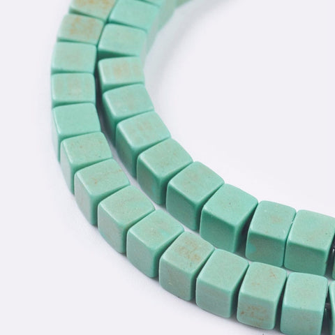 MEDIUM AQUAMARINE Synthetic Turquoise Bead Strands, Dyed, Cube, 4x4mm Synthetic Turquoise Beads Strands, Dyed, Cube